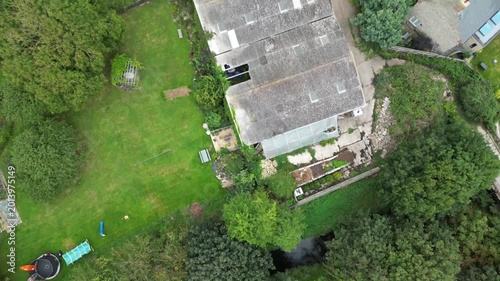 Top Down Aerial View of Burton Bradstock Village Houses and Streets in Dorset England