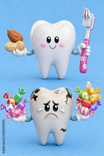 Healthy Tooth and Damaged Tooth with Dental Choices