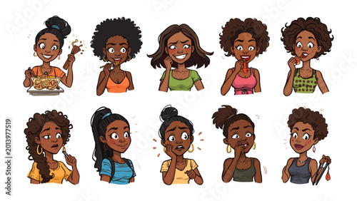 Cuadro en lienzo Expressive Women Emotions: A collection of captivating illustrations showcasing diverse women in various poses, each conveying a unique emotion, from joyful glee to contemplative worry