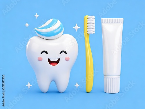 Happy Tooth with Toothpaste and Toothbrush
