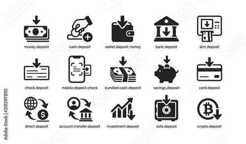 Deposit and payment icons arranged in grid on white background