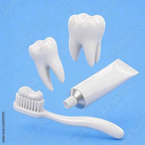 White Toothbrush and Toothpaste with Clean Teeth