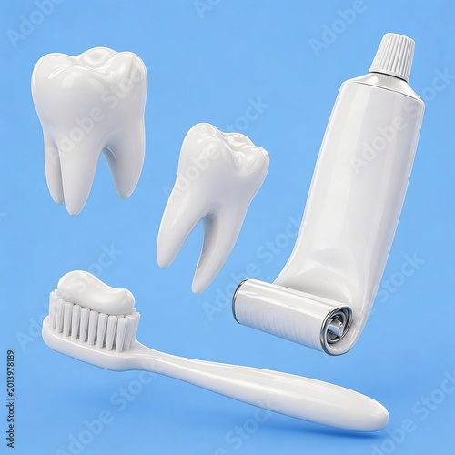 White Toothbrush and Toothpaste with Clean Teeth