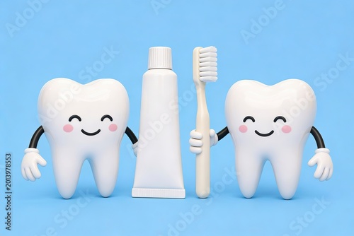 Smiling Teeth with Toothpaste and Toothbrush