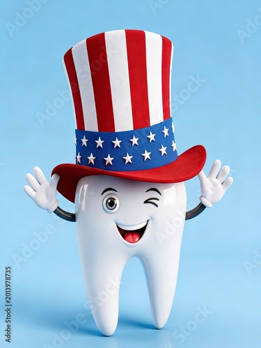 Smiling Tooth with Patriotic USA Hat