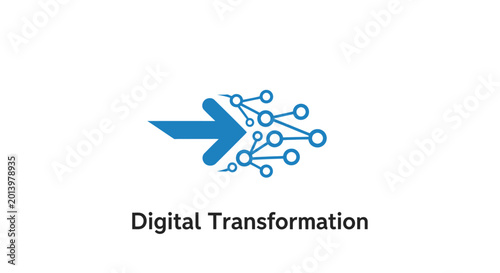 Digital transformation logo: arrow and network symbolizing modern technological advancement