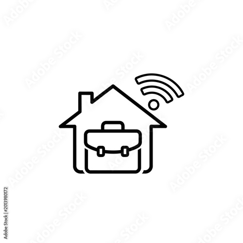 Remote Work Icon: House with Briefcase and WiFi Symbol, Home Office Concept