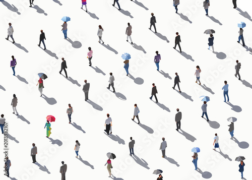 isometric view of people walking with umbrellas on a white background high quality professional detailed modern elegant stylish