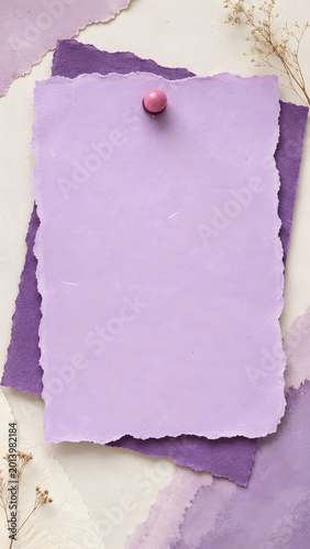Lavender Torn Paper Note With Pink Pushpin