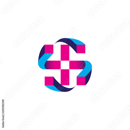 Pink Cross Logo Design Symbol.