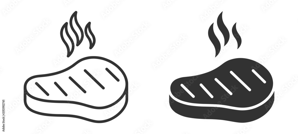 Fototapeta premium Steak outline and glyph grilled meat food icons with barbecue symbols on transparent background