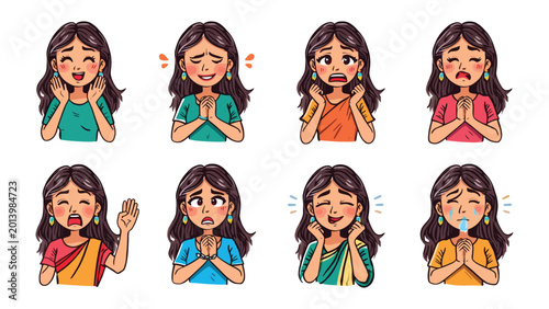 Fotografía Emotional Spectrum: An array of captivating illustrations displays a spectrum of human emotions, showcasing diverse facial expressions