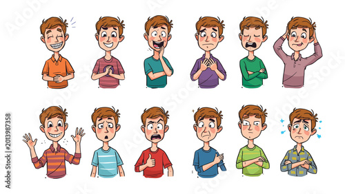 Tablou pe pânză Emotions in Expression: A spectrum of emotions, captured in a series of animated illustrations showcasing the versatility of expression