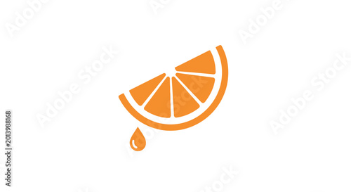 Orange slice with juice drop illustration, suitable for branding and refreshing juice labels