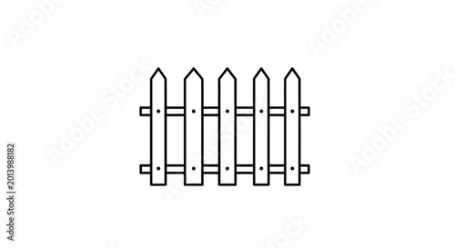Simple line art illustration of a wooden picket fence, isolated on white background