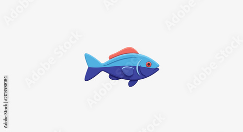 Stylized graphic illustration of a fish in a vibrant blue and red color scheme  no comma