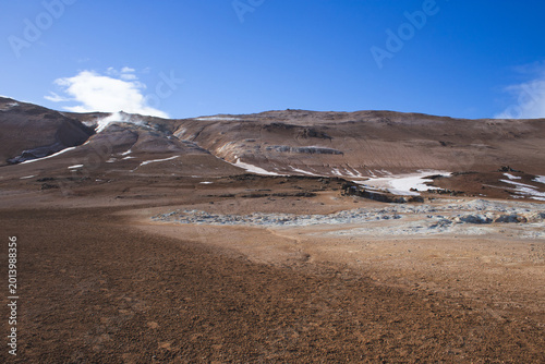 Tableau sur toile Hverir geothermal area with volcanic landscape in Iceland