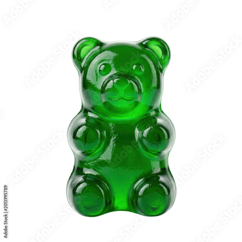 Obraz na plátně Green gummy bear jelly candy close up