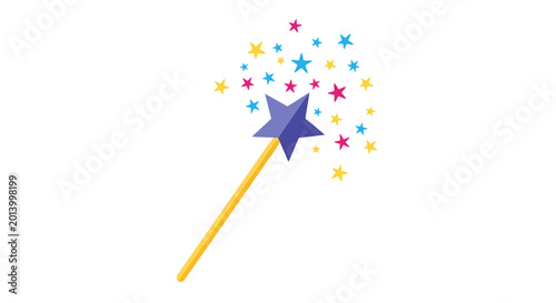 Bild auf Leinwand Magical Star Wand Sparkles with Colorful Stars on White Background