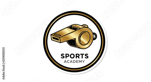 Distinctive Sports Academy Logo Depicting Referee Whistle With Golden Accents and Modern Flair
