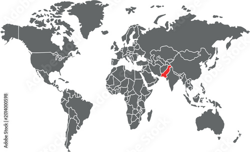 Bild auf Leinwand Pakistan Highlighted on World Map with Country Borders Vector