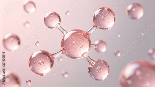 Pink transparent molecular structure water droplets