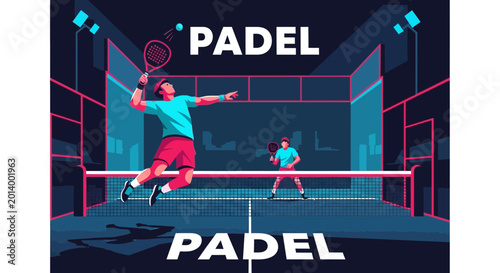 Dynamic Padel Action Depicted in a Modern Illustration with Two Athletes Playing