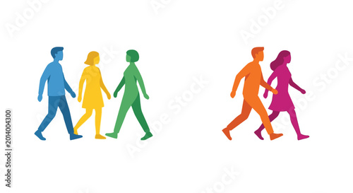people walking silhouettes colorful group on white background