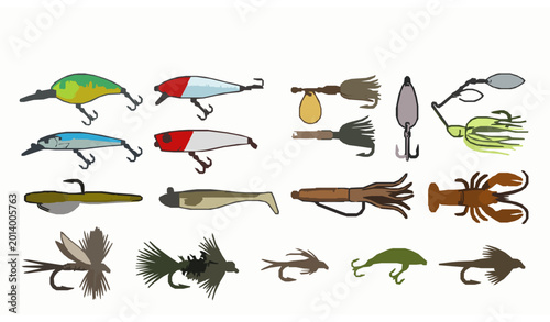 Fotografía Angling sport fishing lure collection with artificial bait vector illustration s
