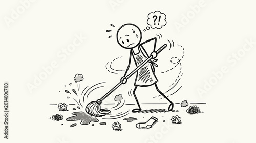 Quadro su tela A frustrated person cleaning up mess.