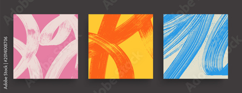 Colored kid squiggle brush strokes with wavy organic loop lines and circles. Funky bold hand drawn shapes for posters, interiors, social posts, and playful geometric design backgrounds.