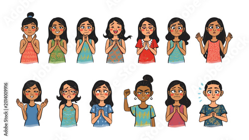 Fotografie Emotion Expressions: A collection of various expressions of human emotion in detailed illustration style