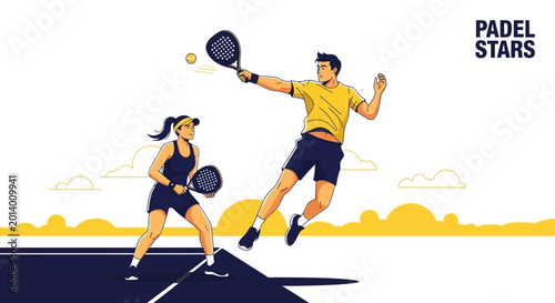 Dynamic Padel Duo in Action on Court Demonstrating Athleticism and Competitive Spirit