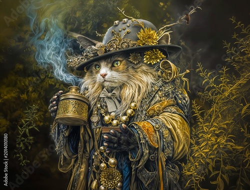 Enchanted woodland alchemist cat