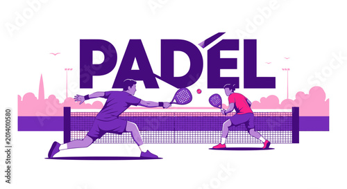 Dynamic Padel Match Illustration Depicting Active Players and Energetic Sports Action Scene