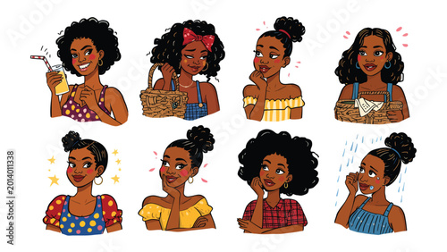 Bilde på lerret Emotions of a Lady: Capturing the beauty and a range of emotions of a lady through various illustrations, showcasing different moods and expressions