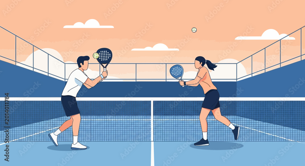 Fototapeta premium Dynamic Padel Match Illustration Depicting Healthy Recreation And Sport Activities