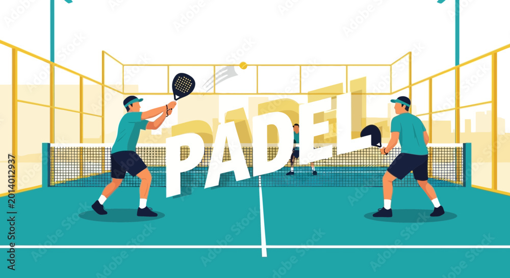 Fototapeta premium Dynamic Padel Match Illustration: Sports Enthusiasts Engaged In a Competitive Game