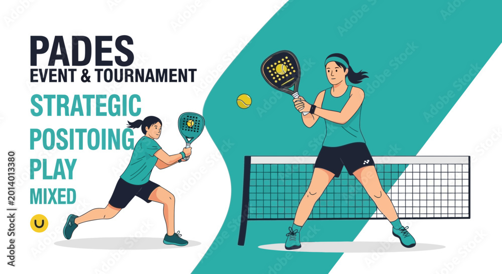 Fototapeta premium Dynamic Padel Match Illustration Depicting Strategic Positioning And Energetic Play