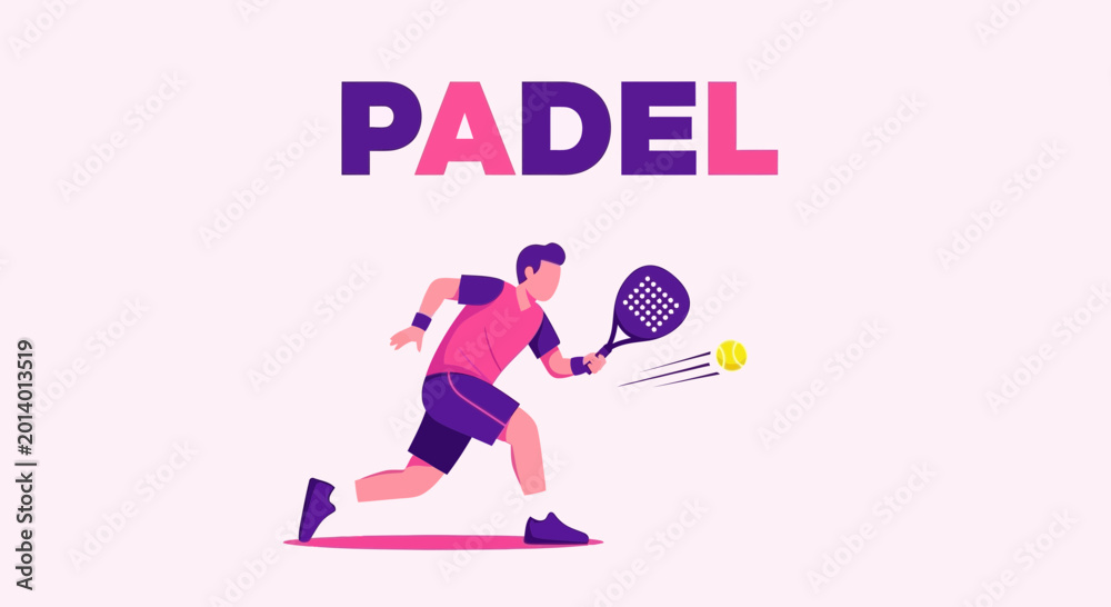 Fototapeta premium Dynamic Padel Player Hitting Ball With Racket in Graphic Illustration on Gradient Background
