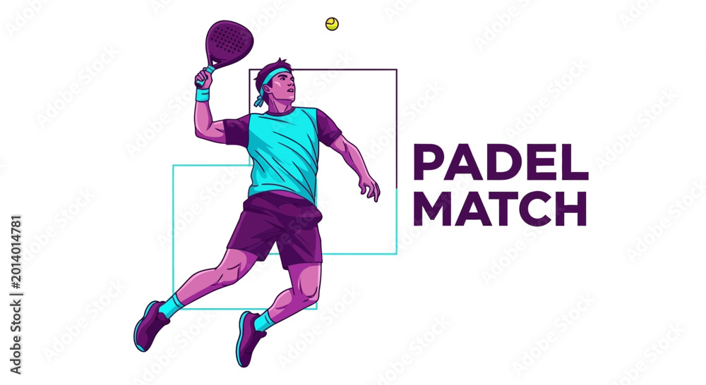 Fototapeta premium Dynamic Padel Player Hitting the Ball During a Competitive Match on White Background