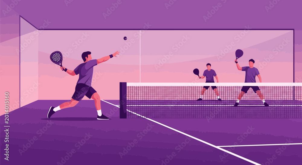 Fototapeta premium Dynamic Padel Match Illustration Showcasing Action, Competition, And Athleticism