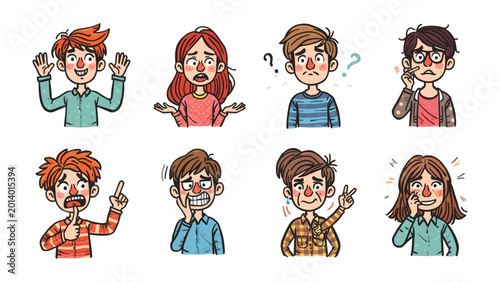 Slika na platnu Emotions Unveiled: A collection of expressive characters vividly portray a range of emotions, from confusion and sadness to joy and anger