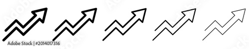 Fotografie A set of upward zigzag arrow line icons featured in five different stroke weights