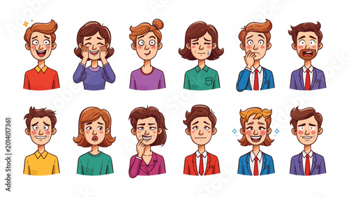 Foto Emotional Spectrum: A collection of diverse individuals, each portrayed with unique expressions, encapsulating a wide range of human emotions