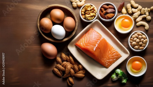 Detailed digital illustration of biotin rich foods for strong and healthy hair growth