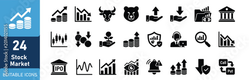 Photos Stock market icons set finance trading investment and economic indicators