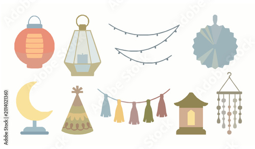 Fotografie Cultural lanterns and festive decorations vector set for multi occasion celebrat