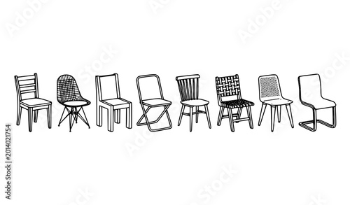 Bilde på lerret Minimal chair design pattern with varied back and leg styles vector furniture il