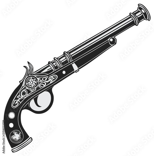 Antique Decorative Flintlock Pistol Vector Illustration Ornate Historic Weapon
